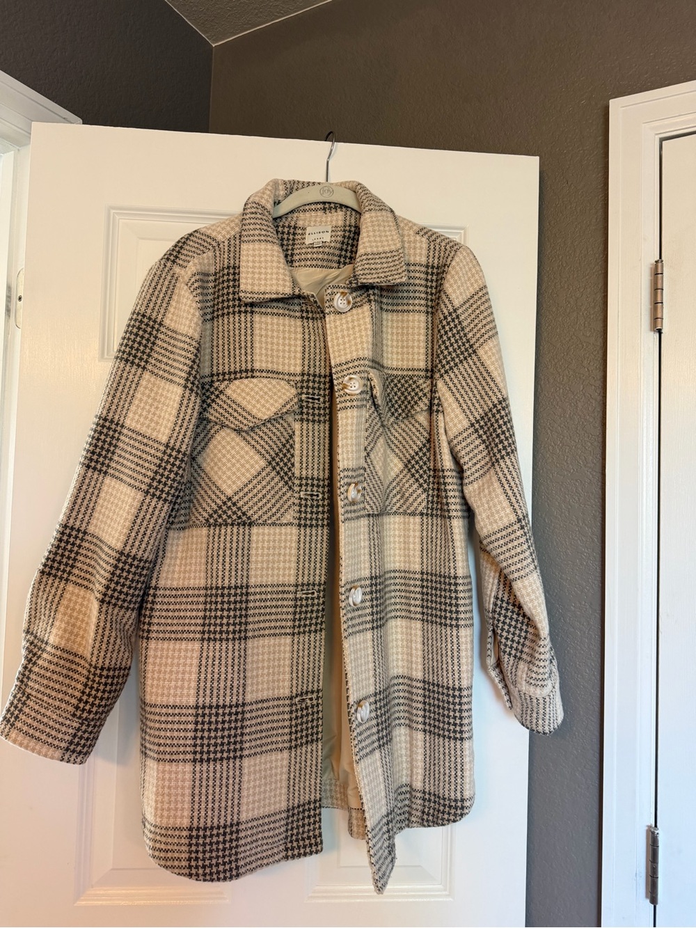 Ellison Cream and Black Plaid Pea Coat